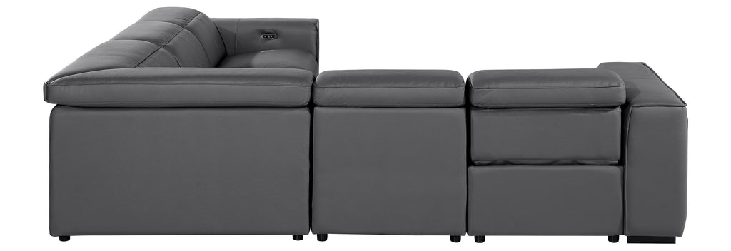 Global United 1224DG-5PC 5 pc DivanItalia dark grey italian leather power reclining sectional sofa power adjustable headrests