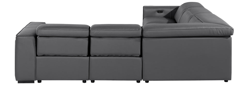 Global United 1224DG-5PC 5 pc DivanItalia dark grey italian leather power reclining sectional sofa power adjustable headrests
