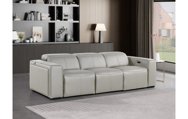 Global United 1224LG-3PC 3 pc DivanItalia light grey italian leather power reclining sofa power adjustable headrests