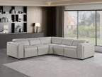 Global United DivanItalia Light Grey Italian Leather 5-Piece Power Reclining Sectional Sofa with Power Adjustable Headrests – 1224LG-5PC