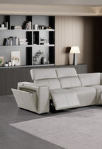 Global United DivanItalia Light Grey Italian Leather 5-Piece Power Reclining Sectional Sofa with Power Adjustable Headrests – 1224LG-5PC