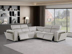Global United DivanItalia Light Grey Italian Leather 5-Piece Power Reclining Sectional Sofa with Power Adjustable Headrests – 1224LG-5PC