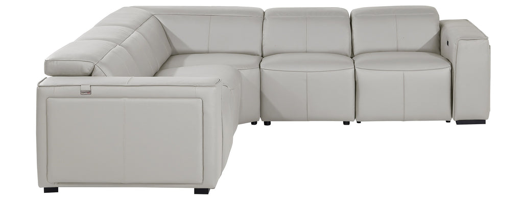 Global United DivanItalia Light Grey Italian Leather 5-Piece Power Reclining Sectional Sofa with Power Adjustable Headrests – 1224LG-5PC
