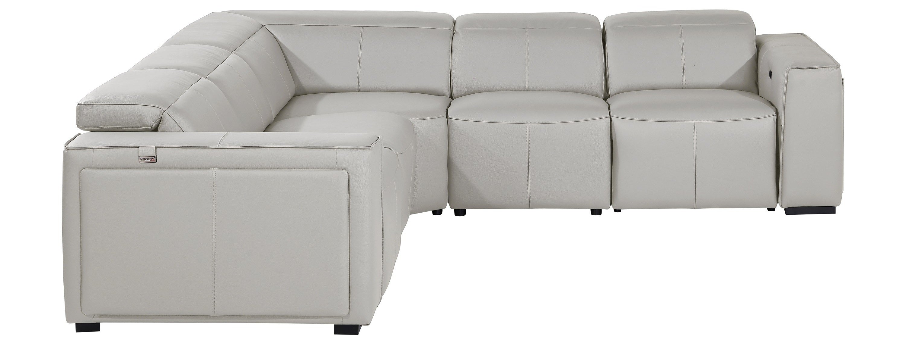 Global United DivanItalia Light Grey Italian Leather 5-Piece Power Reclining Sectional Sofa with Power Adjustable Headrests – 1224LG-5PC