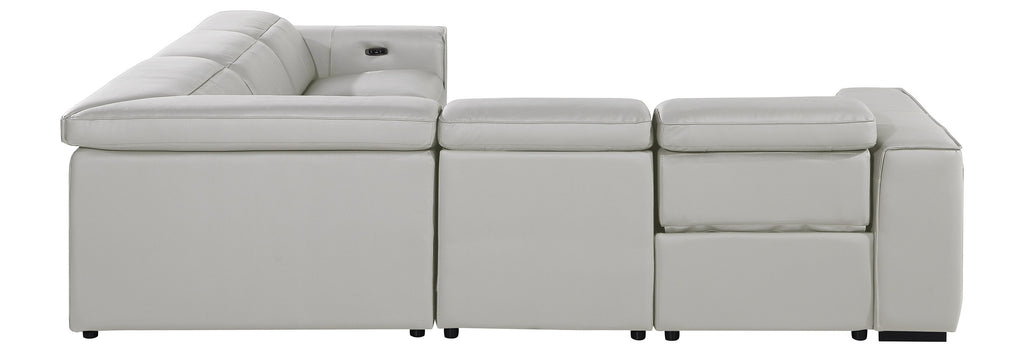 Global United DivanItalia Light Grey Italian Leather 5-Piece Power Reclining Sectional Sofa with Power Adjustable Headrests – 1224LG-5PC