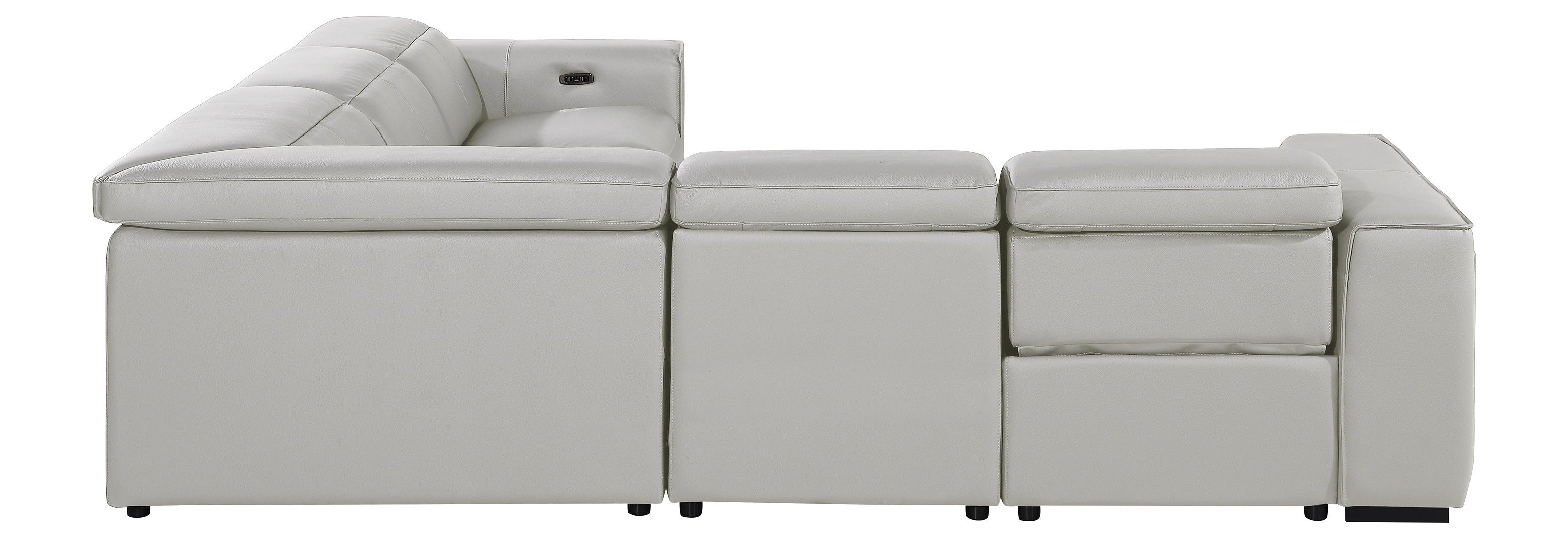 Global United DivanItalia Light Grey Italian Leather 5-Piece Power Reclining Sectional Sofa with Power Adjustable Headrests – 1224LG-5PC