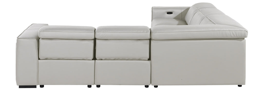 Global United DivanItalia Light Grey Italian Leather 5-Piece Power Reclining Sectional Sofa with Power Adjustable Headrests – 1224LG-5PC