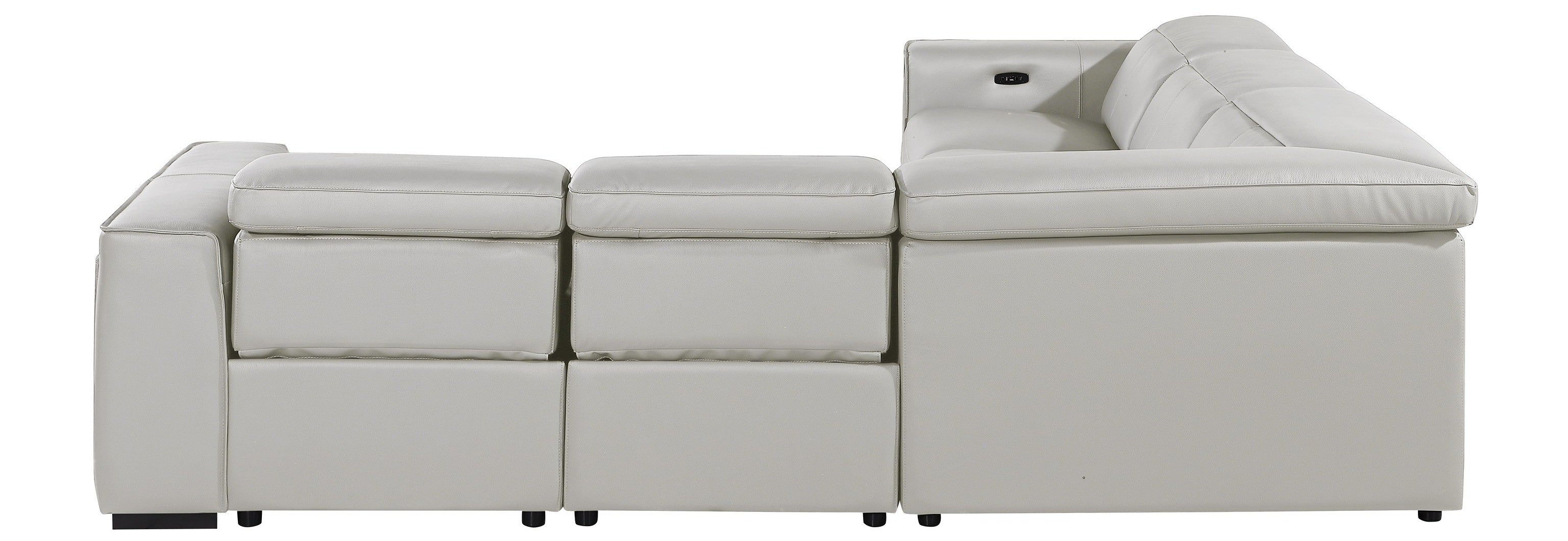 Global United DivanItalia Light Grey Italian Leather 5-Piece Power Reclining Sectional Sofa with Power Adjustable Headrests – 1224LG-5PC