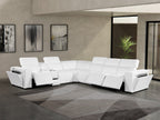 Global United 1224WH-7PC 7 pc DivanItalia white italian leather power reclining sectional sofa power adjustable headrests