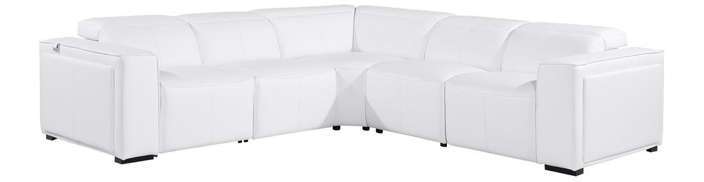 Global United 1224WH-5PC 5 pc DivanItalia white italian leather power reclining sectional sofa power adjustable headrests