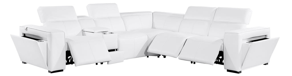 Global United 1224WH-5PC 5 pc DivanItalia white italian leather power reclining sectional sofa power adjustable headrests