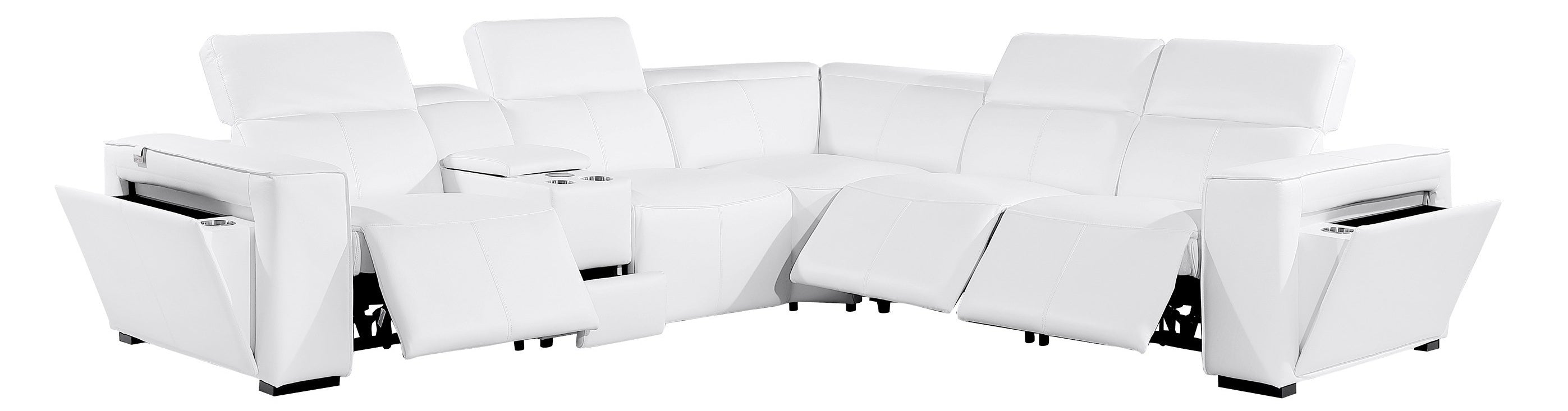 Global United 1224WH-5PC 5 pc DivanItalia white italian leather power reclining sectional sofa power adjustable headrests