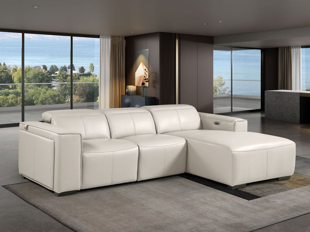 DivanItalia Beige Italian Leather 3-Piece Power Reclining Sectional with Chaise – 1224BG-3PC-CH
