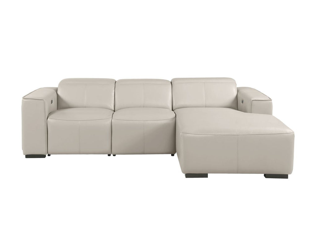 DivanItalia Beige Italian Leather 3-Piece Power Reclining Sectional with Chaise – 1224BG-3PC-CH