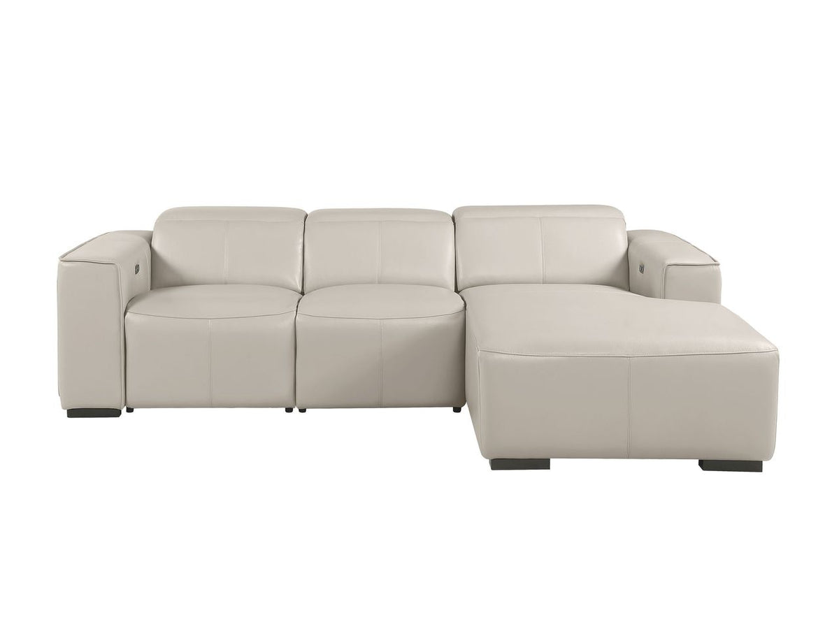 DivanItalia Beige Italian Leather 3-Piece Power Reclining Sectional with Chaise – 1224BG-3PC-CH