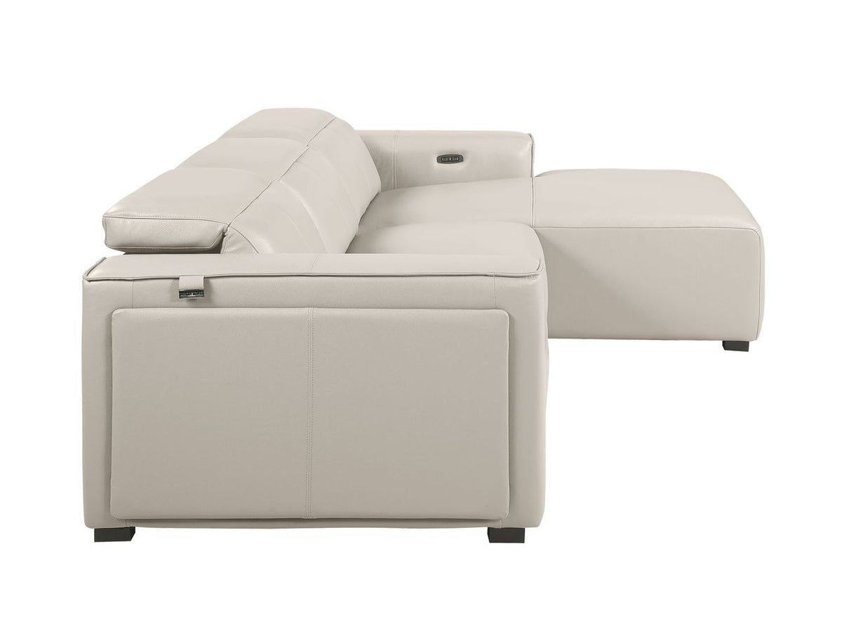 DivanItalia Beige Italian Leather 3-Piece Power Reclining Sectional with Chaise – 1224BG-3PC-CH