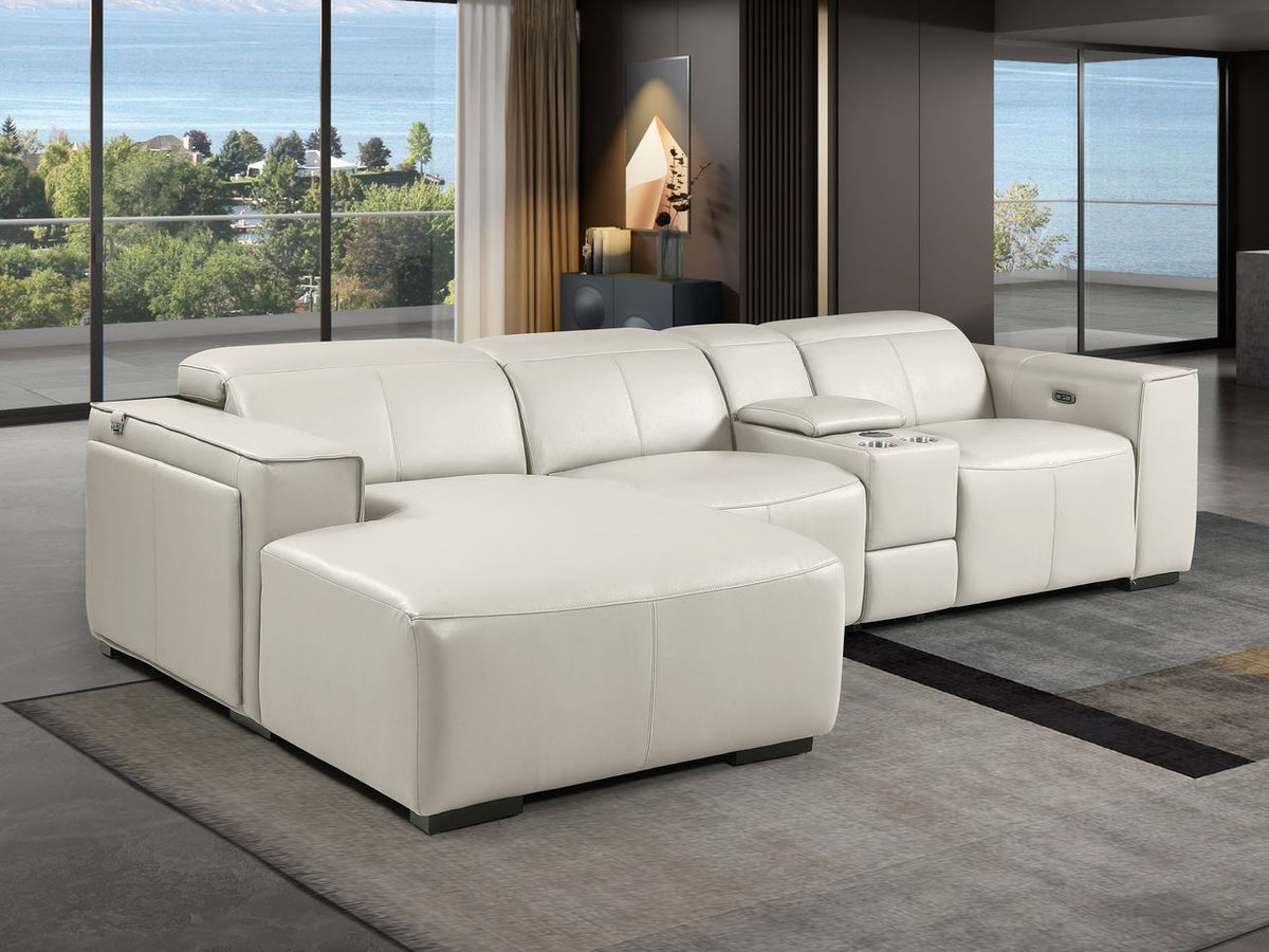 DivanItalia Beige Italian Leather 4-Piece Power Reclining Sectional with Chaise – 1224BG-4PC-CH