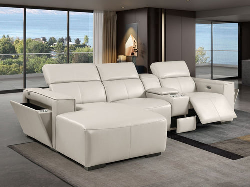 DivanItalia Beige Italian Leather 4-Piece Power Reclining Sectional with Chaise – 1224BG-4PC-CH