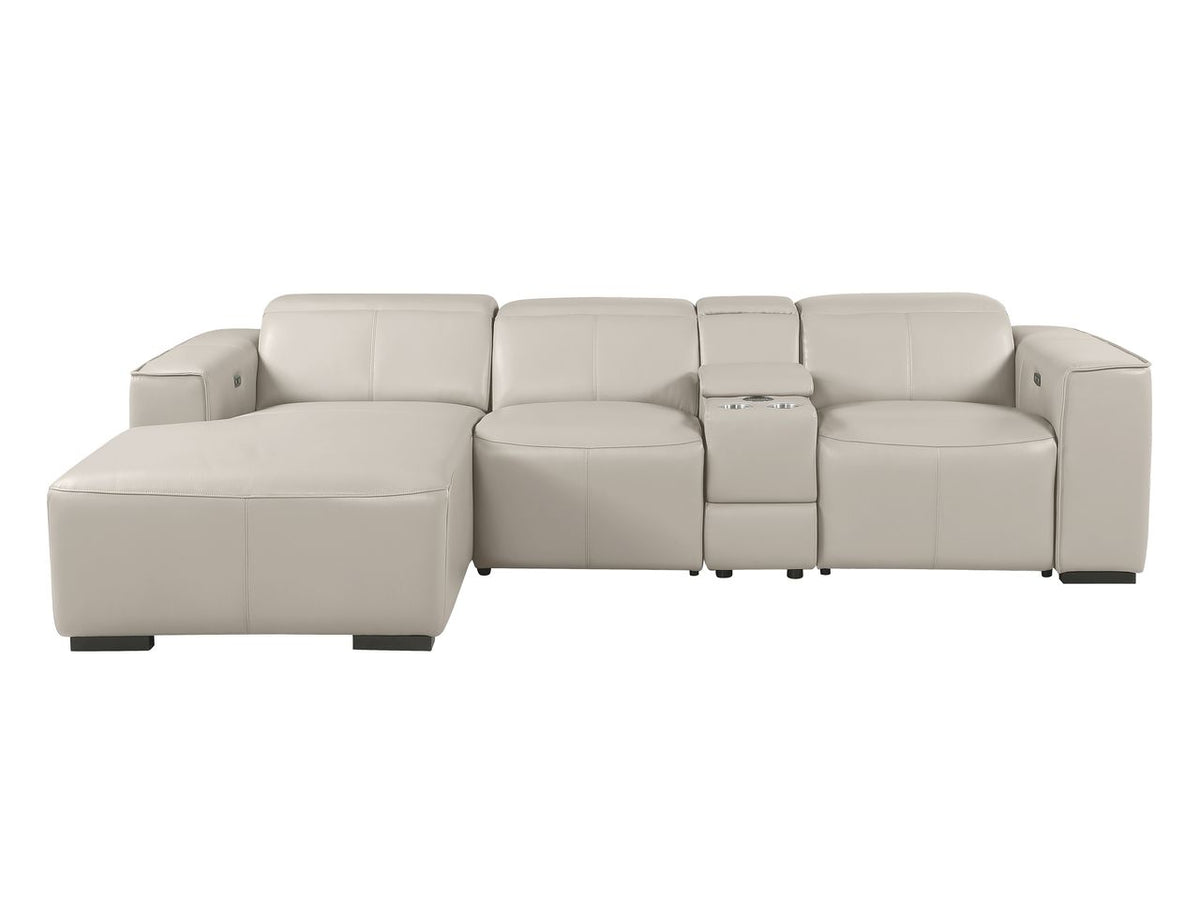 DivanItalia Beige Italian Leather 4-Piece Power Reclining Sectional with Chaise – 1224BG-4PC-CH