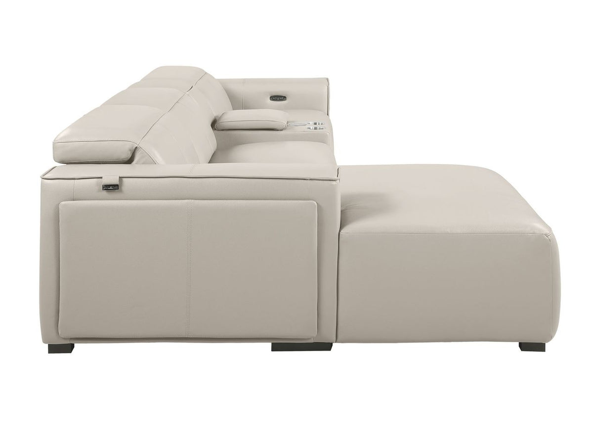 DivanItalia Beige Italian Leather 4-Piece Power Reclining Sectional with Chaise – 1224BG-4PC-CH