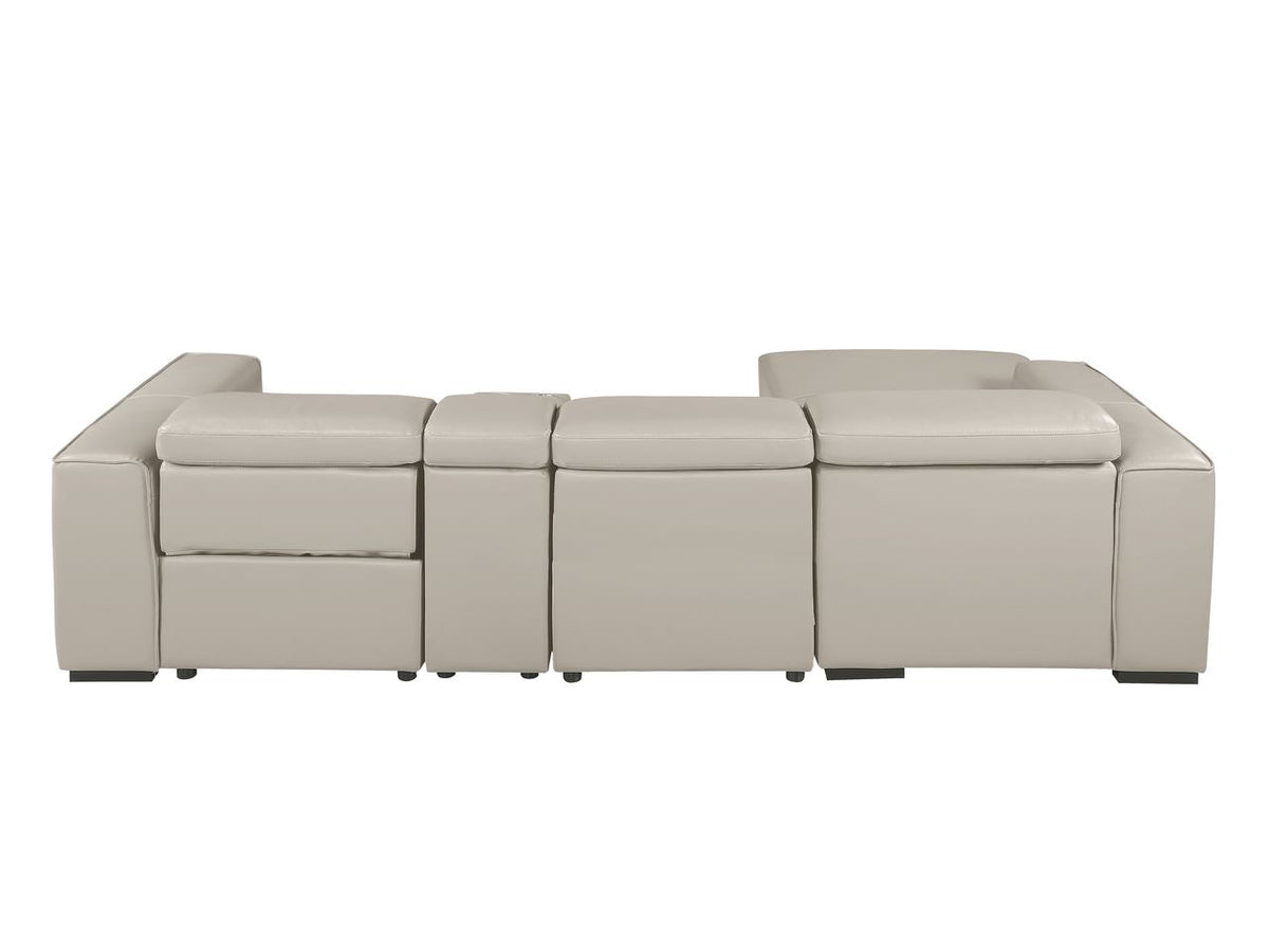 DivanItalia Beige Italian Leather 4-Piece Power Reclining Sectional with Chaise – 1224BG-4PC-CH