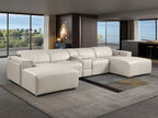 DivanItalia Beige Italian Leather 5-Piece Sectional Sofa with Double Chaise – 1224BG-5PC-2CH