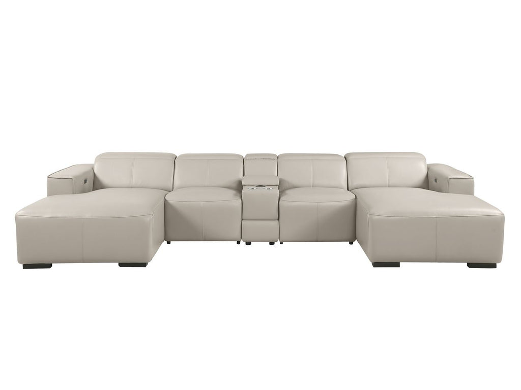 DivanItalia Beige Italian Leather 5-Piece Sectional Sofa with Double Chaise – 1224BG-5PC-2CH