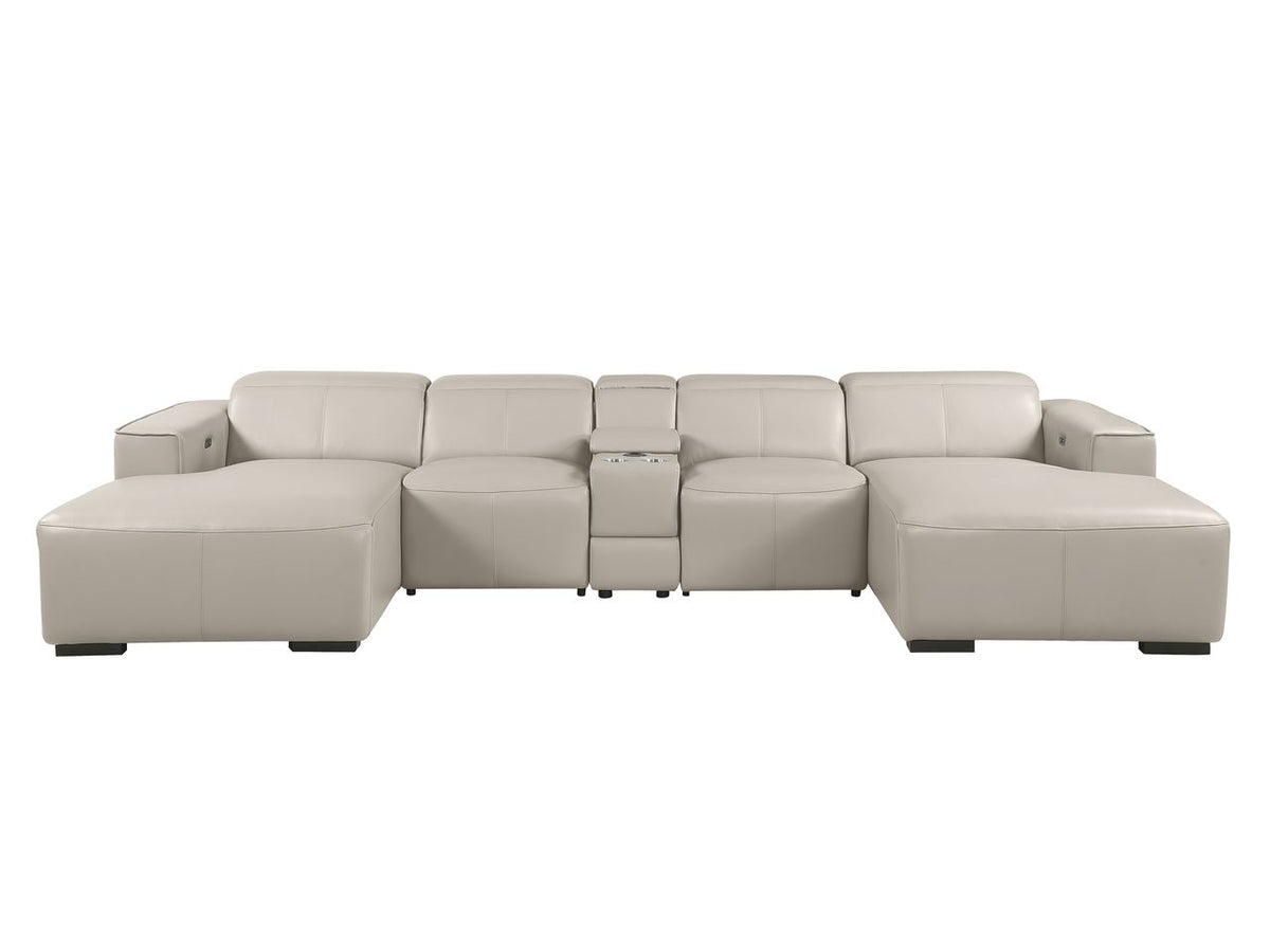 DivanItalia Beige Italian Leather 5-Piece Sectional Sofa with Double Chaise – 1224BG-5PC-2CH
