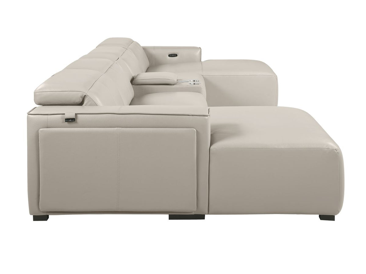 DivanItalia Beige Italian Leather 5-Piece Sectional Sofa with Double Chaise – 1224BG-5PC-2CH