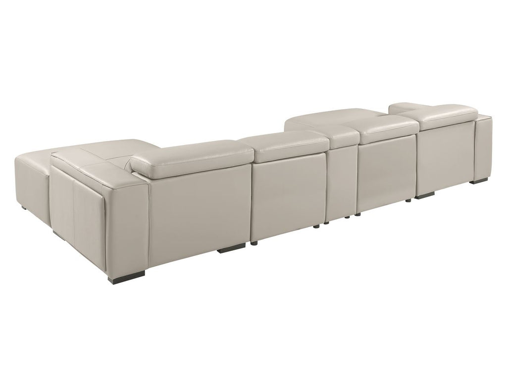 DivanItalia Beige Italian Leather 5-Piece Sectional Sofa with Double Chaise – 1224BG-5PC-2CH