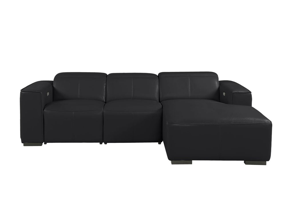 DivanItalia Black Italian Leather 3-Piece Power Reclining Sectional with Chaise – 1224BK-3PC-CH