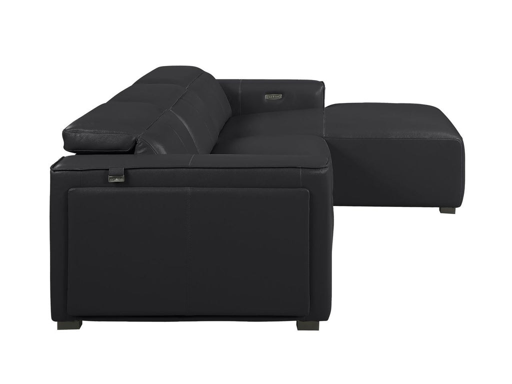DivanItalia Black Italian Leather 3-Piece Power Reclining Sectional with Chaise – 1224BK-3PC-CH