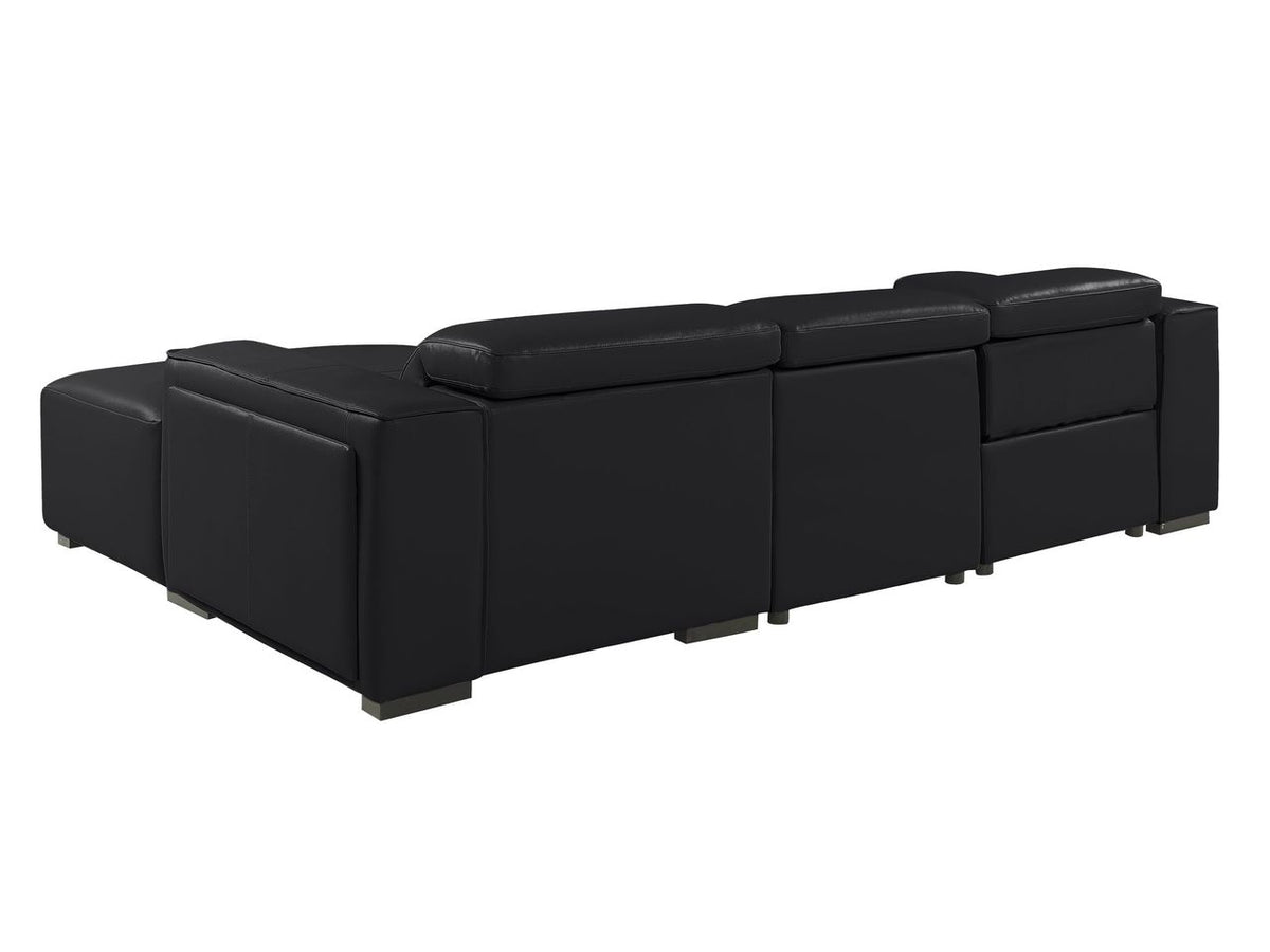 DivanItalia Black Italian Leather 3-Piece Power Reclining Sectional with Chaise – 1224BK-3PC-CH