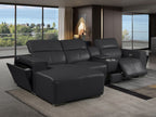 DivanItalia Black Italian Leather 4-Piece Power Reclining Sectional with Chaise – 1224BK-4PC-CH