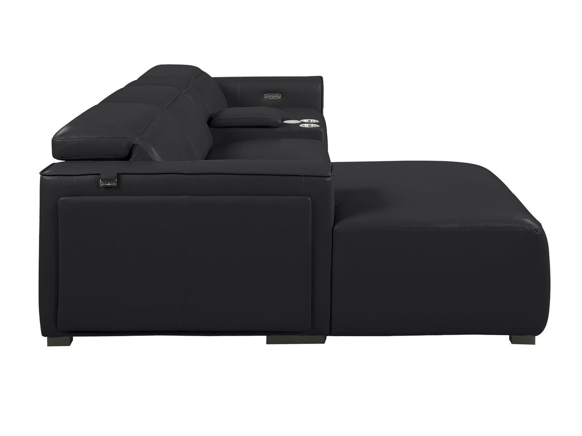 DivanItalia Black Italian Leather 4-Piece Power Reclining Sectional with Chaise – 1224BK-4PC-CH