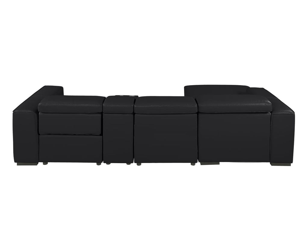 DivanItalia Black Italian Leather 4-Piece Power Reclining Sectional with Chaise – 1224BK-4PC-CH