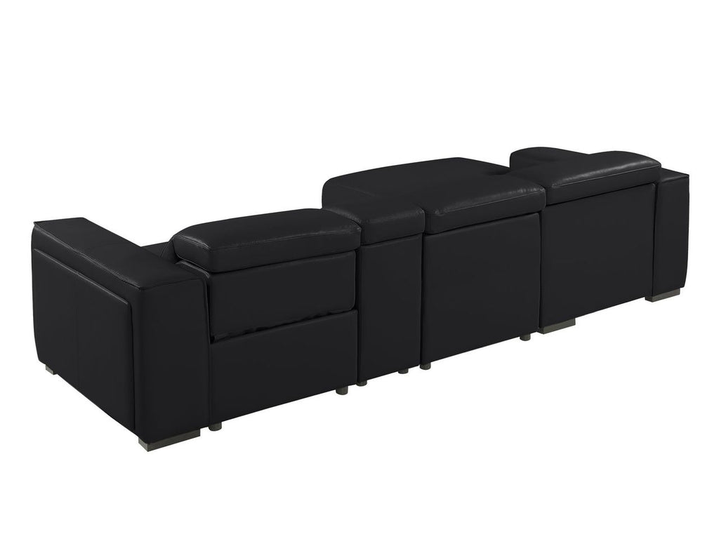 DivanItalia Black Italian Leather 4-Piece Power Reclining Sectional with Chaise – 1224BK-4PC-CH