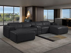 DivanItalia Black Italian Leather 5-Piece Sectional Sofa with Double Chaise – 1224BK-5PC-2CH