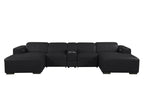 DivanItalia Black Italian Leather 5-Piece Sectional Sofa with Double Chaise – 1224BK-5PC-2CH