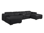 DivanItalia Black Italian Leather 5-Piece Sectional Sofa with Double Chaise – 1224BK-5PC-2CH
