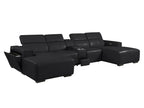 DivanItalia Black Italian Leather 5-Piece Sectional Sofa with Double Chaise – 1224BK-5PC-2CH