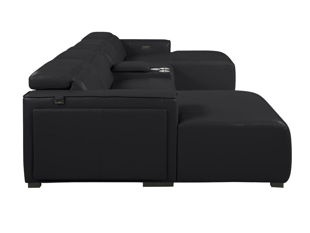 DivanItalia Black Italian Leather 5-Piece Sectional Sofa with Double Chaise – 1224BK-5PC-2CH