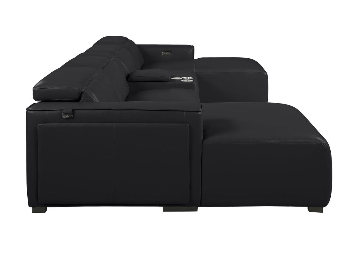 DivanItalia Black Italian Leather 5-Piece Sectional Sofa with Double Chaise – 1224BK-5PC-2CH