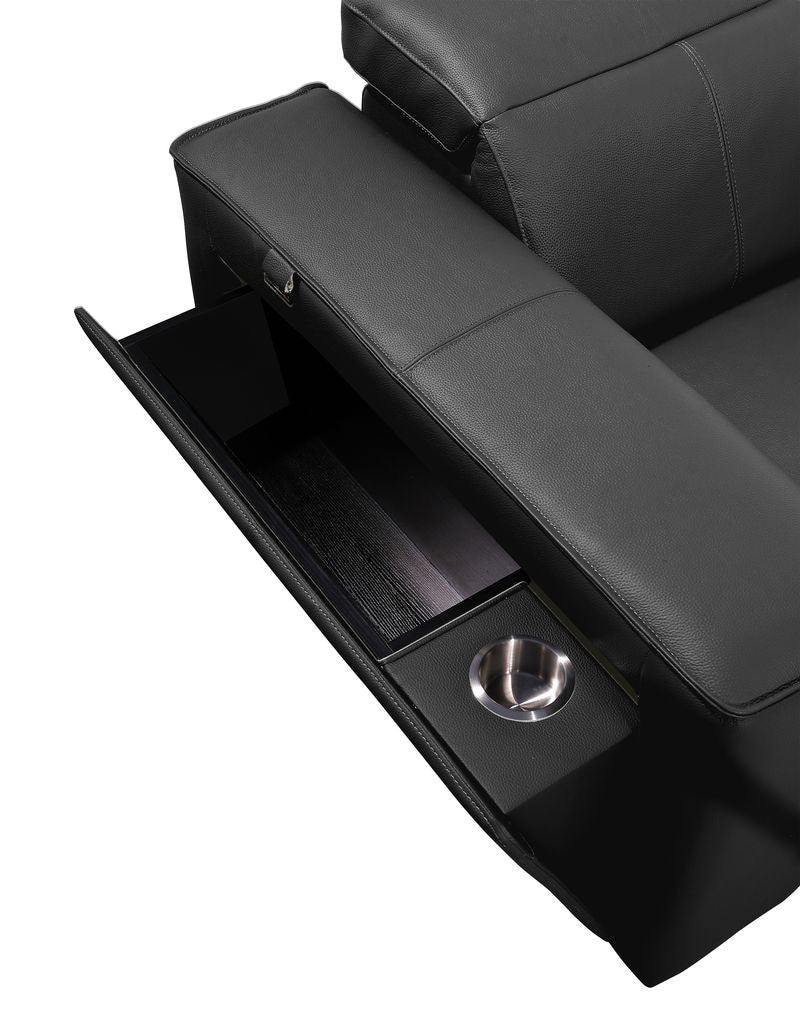 DivanItalia Black Italian Leather 5-Piece Sectional Sofa with Double Chaise – 1224BK-5PC-2CH