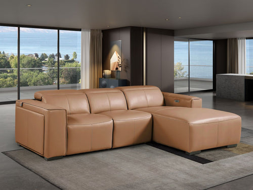 DivanItalia Cognac Italian Leather 3-Piece Power Reclining Sectional with Chaise – 1224CG-3PC-CH