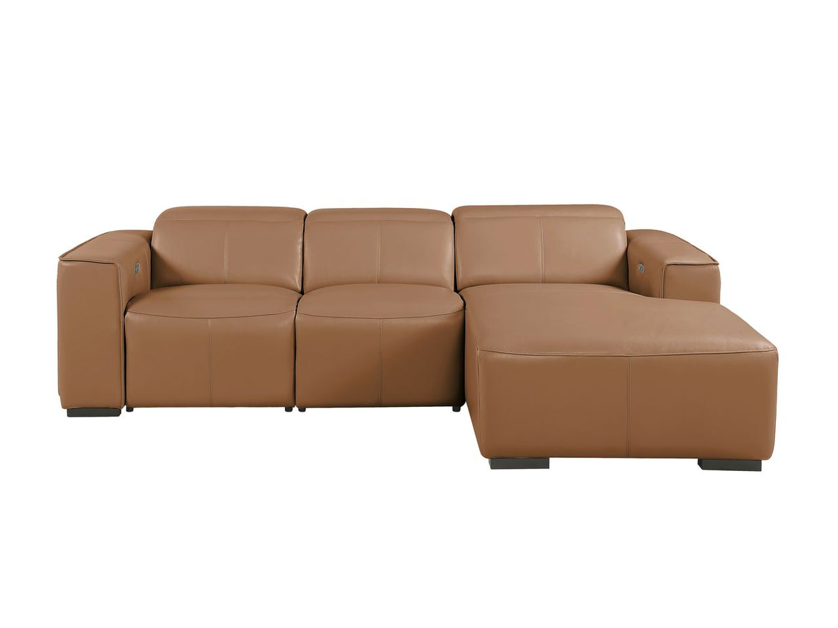 DivanItalia Cognac Italian Leather 3-Piece Power Reclining Sectional with Chaise – 1224CG-3PC-CH