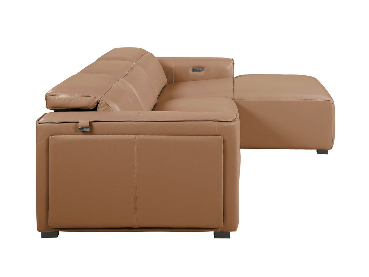 DivanItalia Cognac Italian Leather 3-Piece Power Reclining Sectional with Chaise – 1224CG-3PC-CH