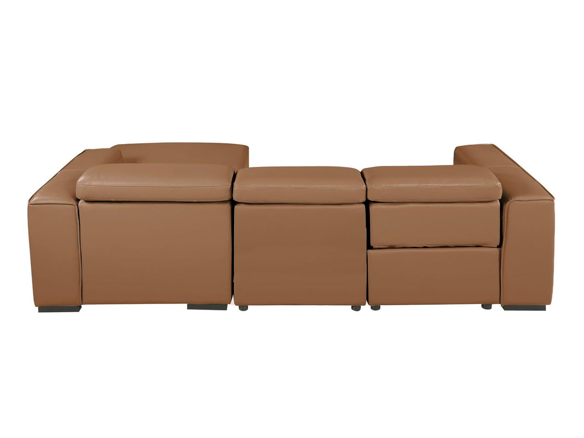 DivanItalia Cognac Italian Leather 3-Piece Power Reclining Sectional with Chaise – 1224CG-3PC-CH