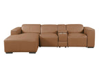 DivanItalia Cognac Italian Leather 4-Piece Power Reclining Sectional with Chaise – 1224CG-4PC-CH