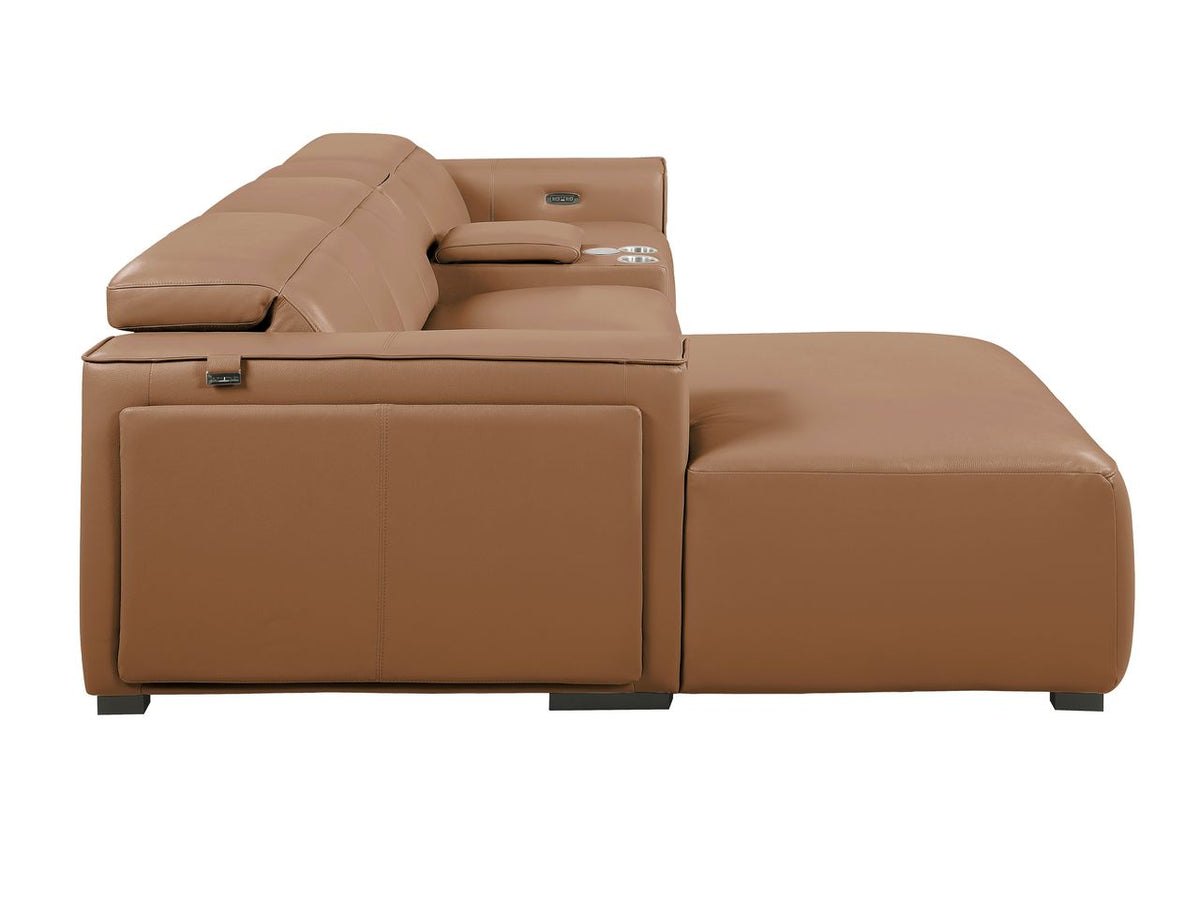 DivanItalia Cognac Italian Leather 4-Piece Power Reclining Sectional with Chaise – 1224CG-4PC-CH